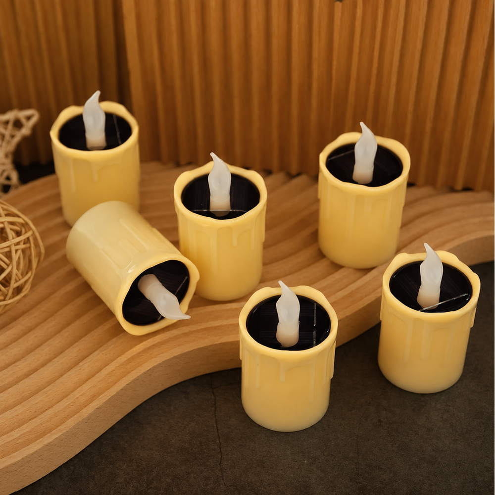 EverGlow Solar Tea Lights Set of 6 – Waterproof Flameless Outdoor Candles | Warm White Decorative Garden Lighting — light off, digitally edited atmosphere preview