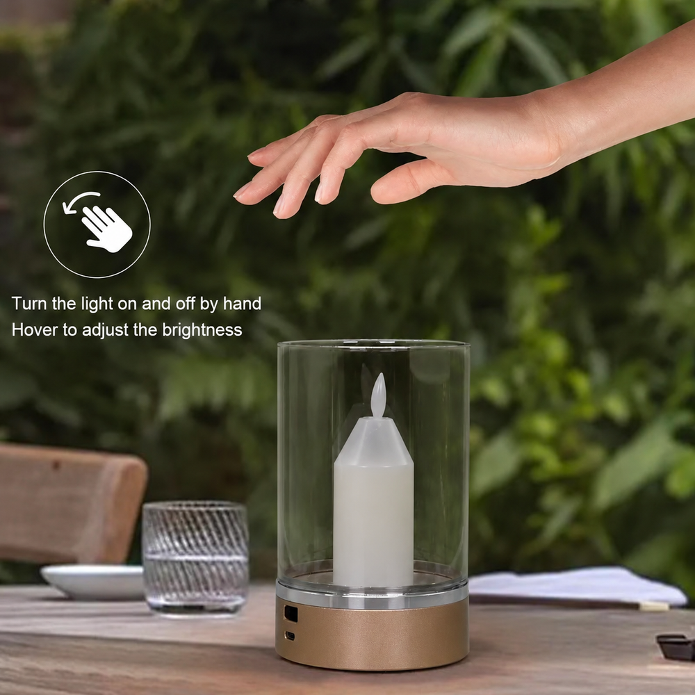EmberGlow Rechargeable Flame Lamp – USB-C Touch Sensor Night Light | Dimmable LED Ambient Lighting — light off, digitally edited atmosphere preview