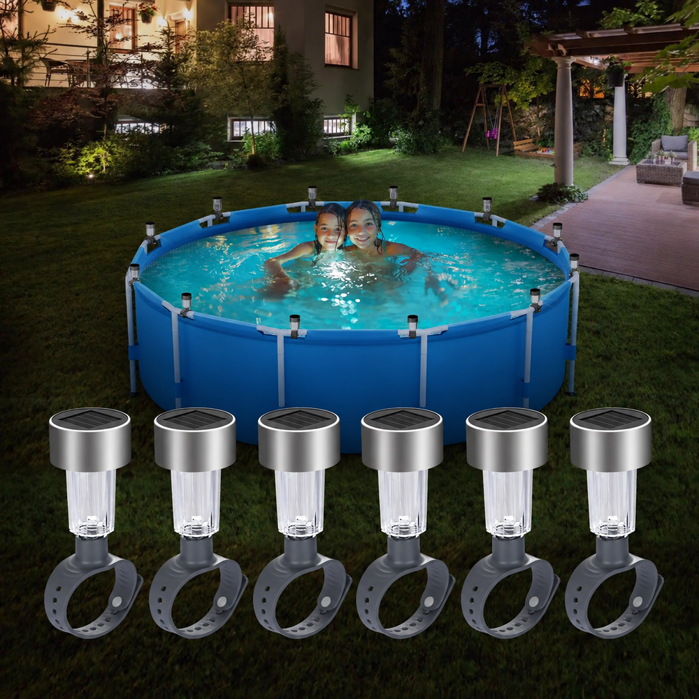 AquaGlow Solar Pool Lights Set of 6 – Waterproof Warm White LED Pool & Garden Lighting | Wireless Outdoor Ambience — light off, digitally edited atmosphere preview