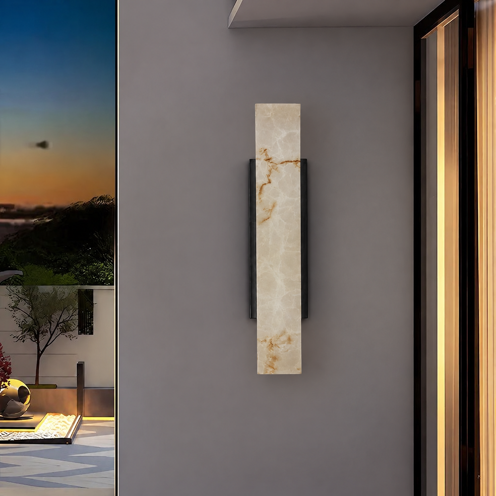 Marbella LED Outdoor Wall Light – Waterproof Marble-Effect Exterior Wall Lamp | Modern Stainless Steel Lighting — light off, digitally edited atmosphere preview