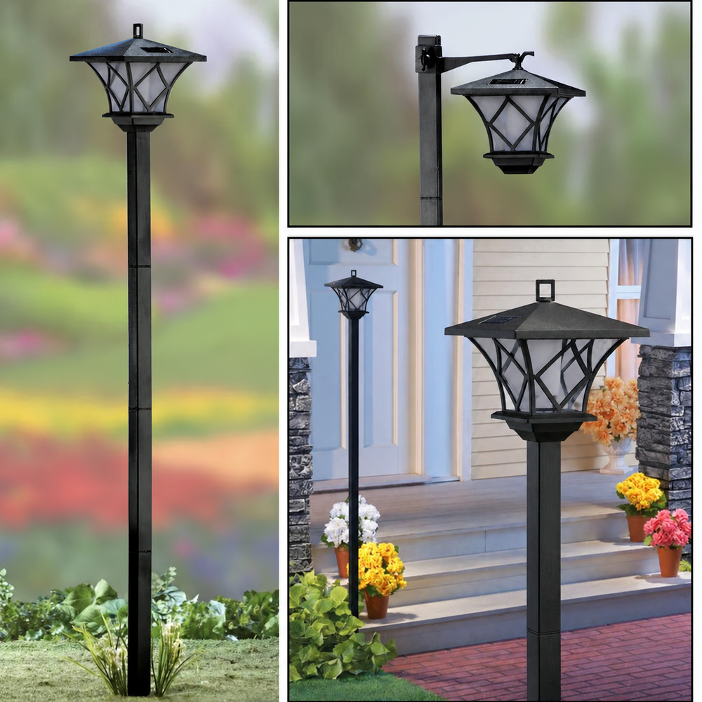 Aurelis Solar Post Light – 2-in-1 Vintage Garden Lamp | Solar Powered Outdoor Lighting for Entrances & Pathways — light off, digitally edited atmosphere preview