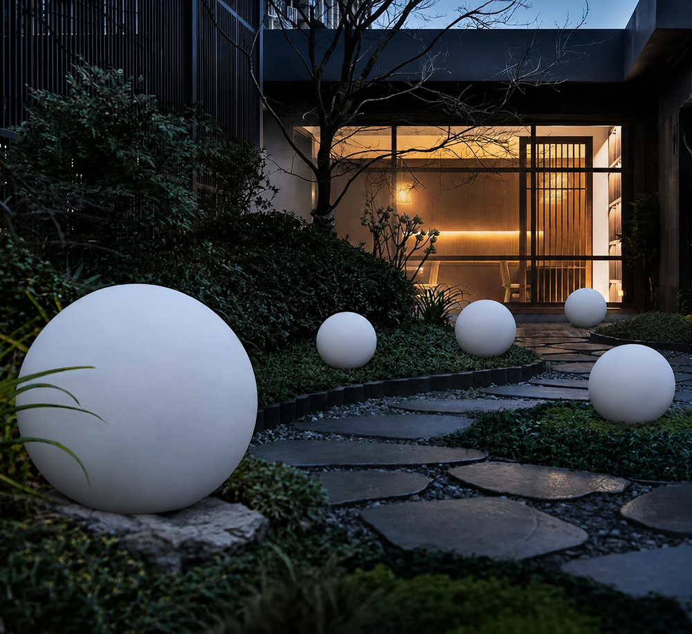 Chromora LED Light Sphere – Rechargeable RGB Garden Lamp | Waterproof Decorative Lighting for Indoor & Outdoor Spaces — light off, digitally edited atmosphere preview