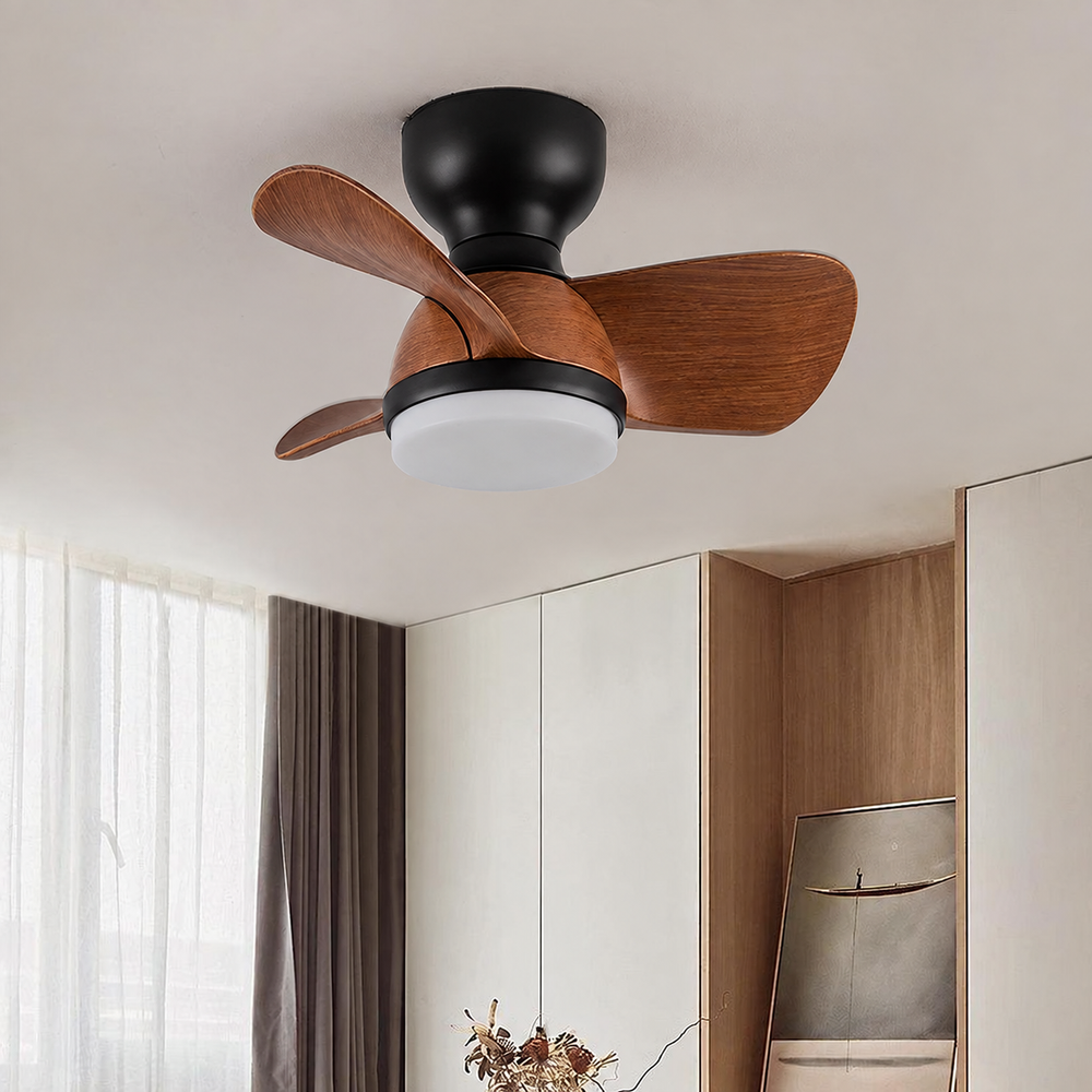 Modern Wooden LED Ceiling Fan Light — light off, digitally edited atmosphere preview