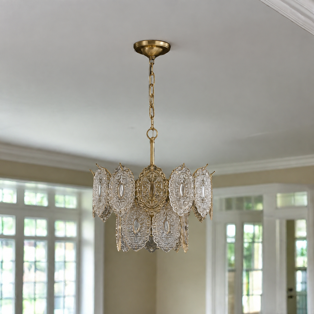 Embossed Crystal Plate Chandelier — light off, digitally edited atmosphere preview