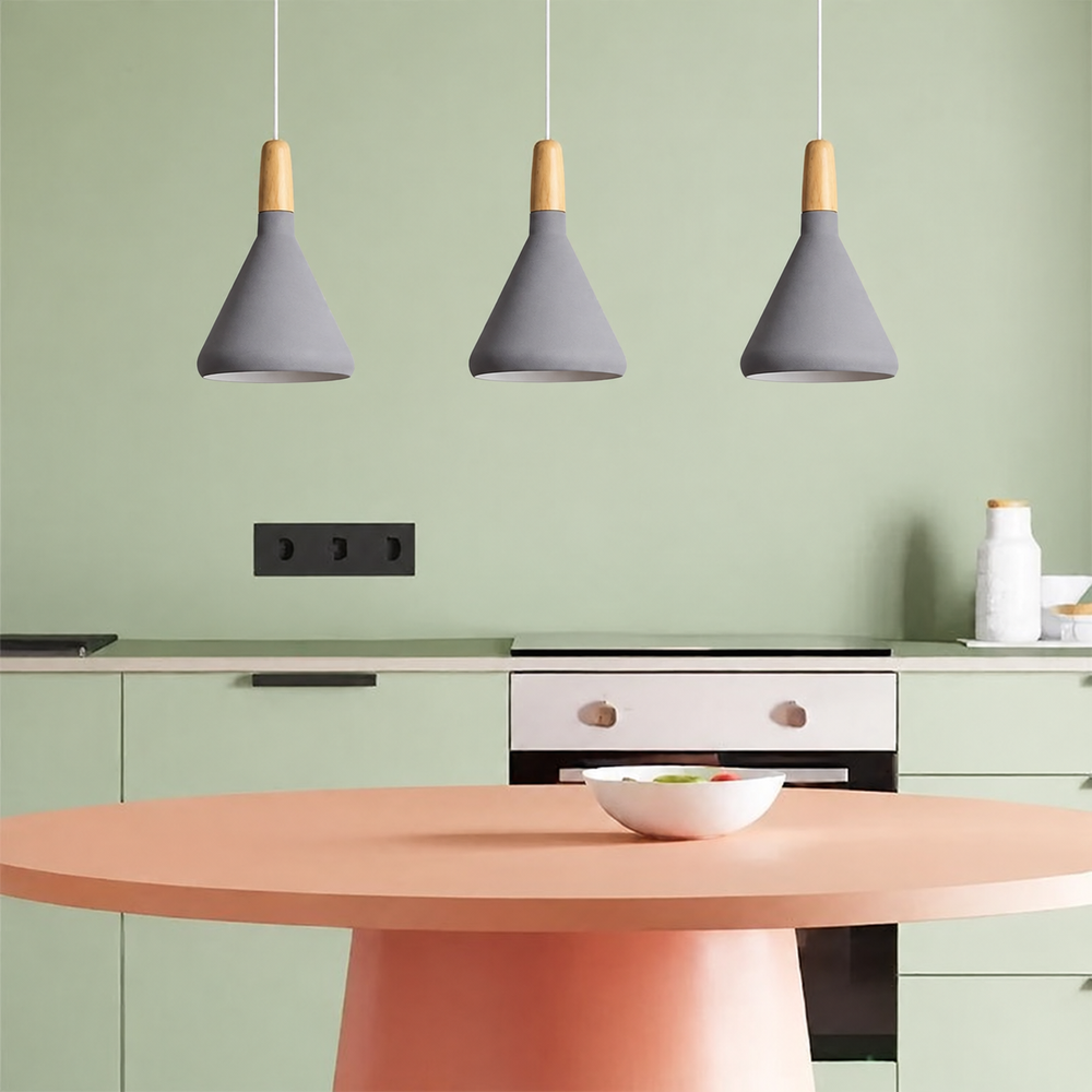 French Macaron Cone Pendant Light — light off, digitally edited atmosphere preview