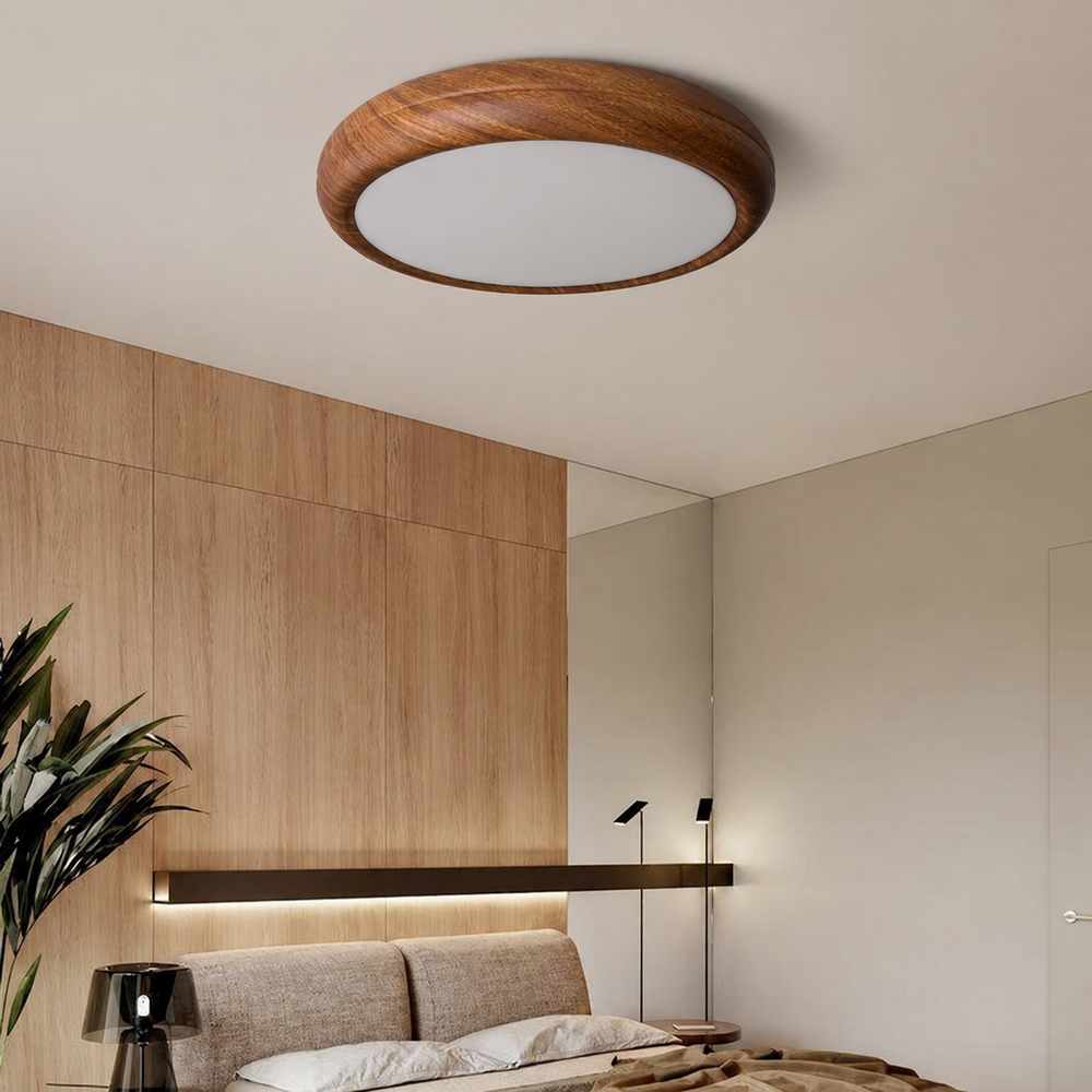 Nordic Wood Grain Ceiling Light — light off, digitally edited atmosphere preview