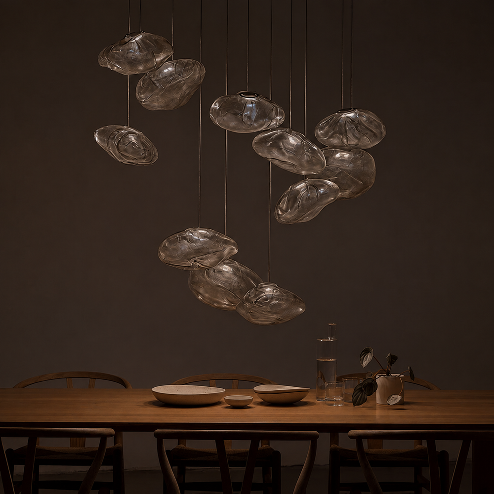 Bubble Glass Pendant Light — light off, digitally edited atmosphere preview