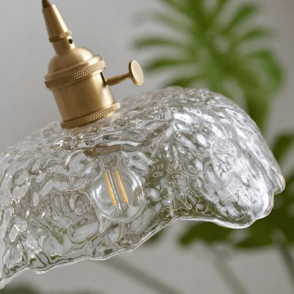 Brass Glass Pendant Light — light off, digitally edited atmosphere preview