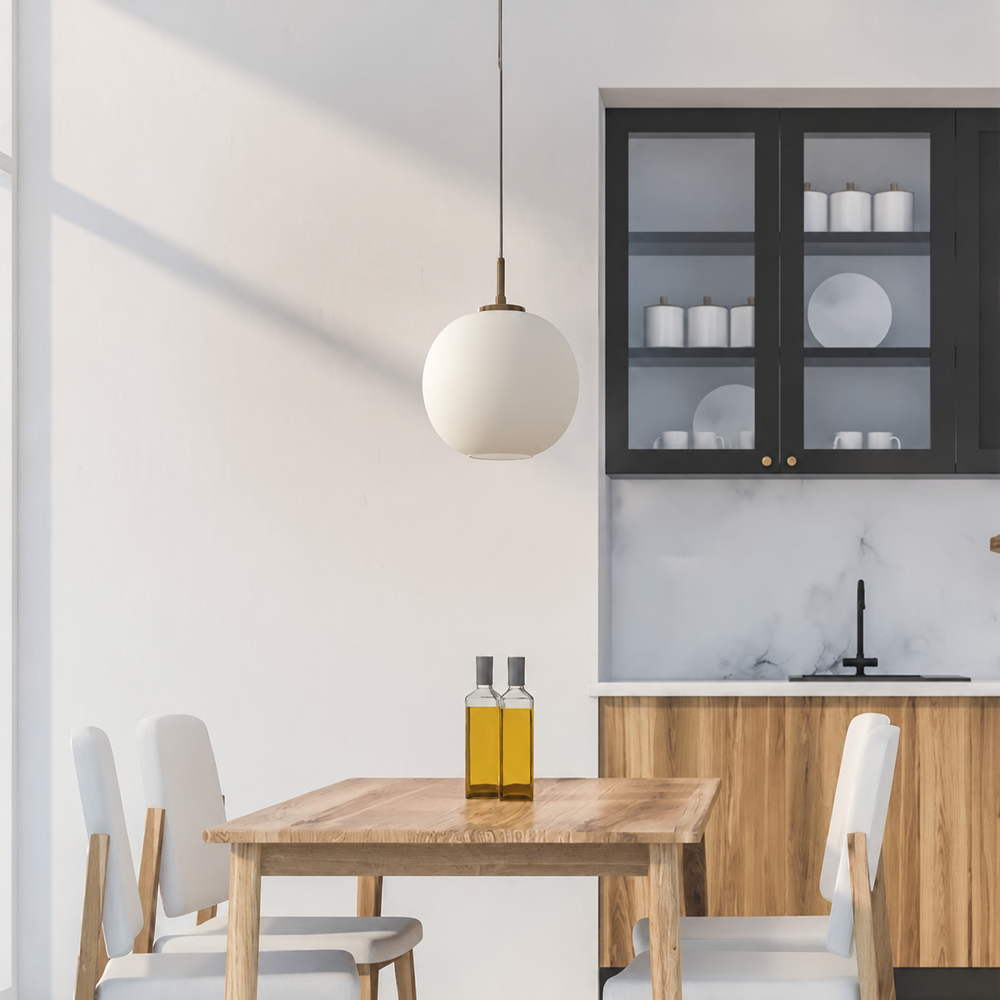 Nordic Opal Glass Pendant Light — light off, digitally edited atmosphere preview