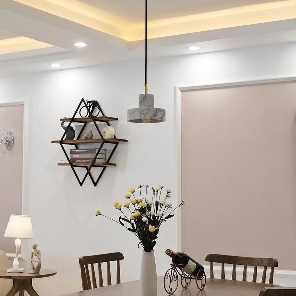 Marble Aura Pendant Light — light off, digitally edited atmosphere preview