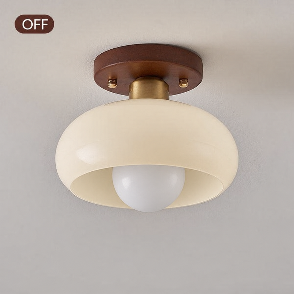 Vintage White Ceiling Light – Small Hallway Flush Mount Lamp | Classic Elegant Interior Lighting — light off, digitally edited atmosphere preview