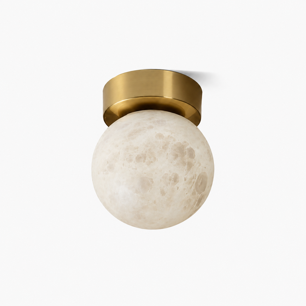 Moon Glow Alabaster Ceiling Light – Luxury Modern Flush Mount Lamp | Soft Ambient Interior Lighting — light off, digitally edited atmosphere preview