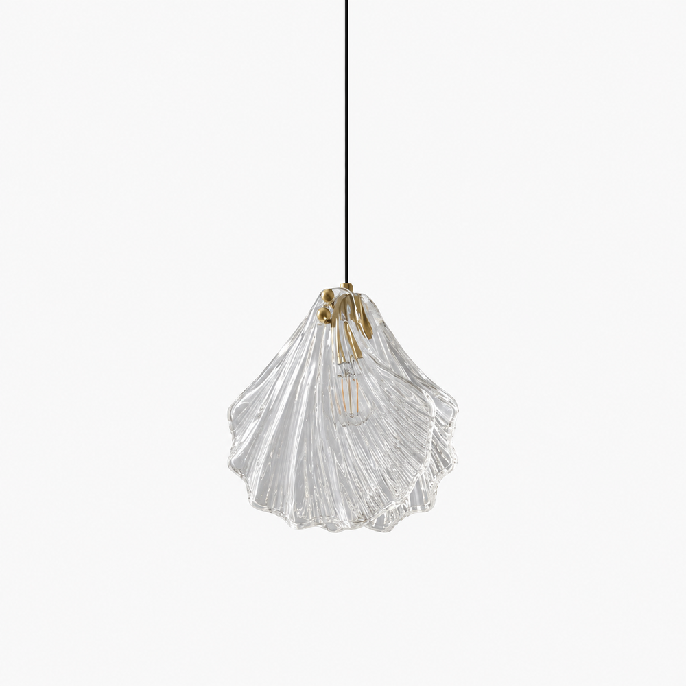Shell Glass Pendant Light – Coastal Brass Hanging Lamp | Elegant Ambient Interior Lighting — light off, digitally edited atmosphere preview