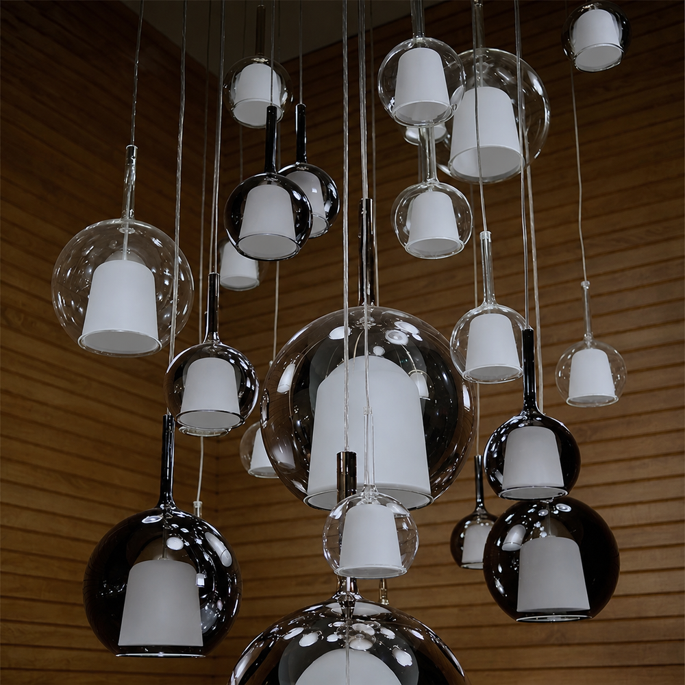 Scandinavian Glass Pendant Light – Modern LED Hanging Lamp | Minimalist Nordic Interior Lighting — light off, digitally edited atmosphere preview