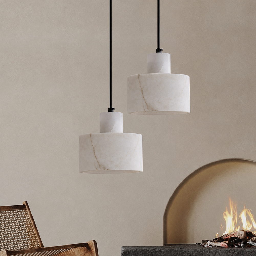 White Marble Pendant Light – Scandinavian Hanging Lamp | Minimalist Luxury Interior Lighting — light off, digitally edited atmosphere preview