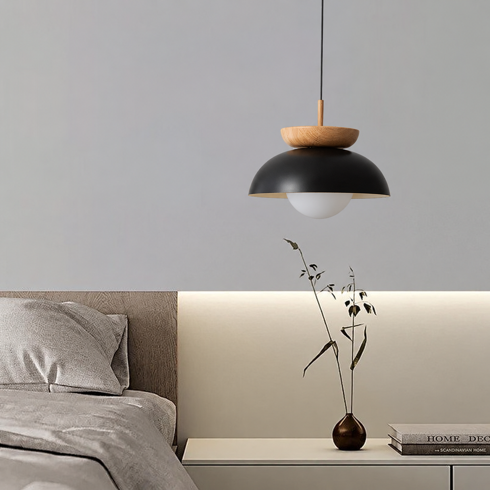 Nordic Half Wooden Pendant Light – Minimalist Scandinavian Hanging Lamp | Natural Modern Ceiling Lighting — light off, digitally edited atmosphere preview