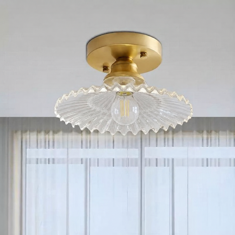 Fleurique Ribbed Glass Ceiling Light – Vintage Floral Pendant Lamp | Elegant Petal Glass Lighting for Timeless Interiors — light off, digitally edited atmosphere preview