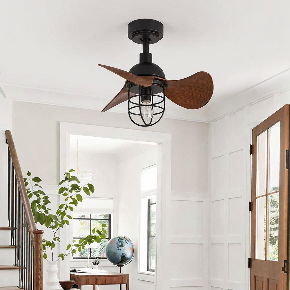 Walnora Ceiling Fan Light – Modern Dark Walnut Ceiling Fan with Integrated Lighting | Contemporary Compact Cooling & Ambient Illumination — light off, digitally edited atmosphere preview