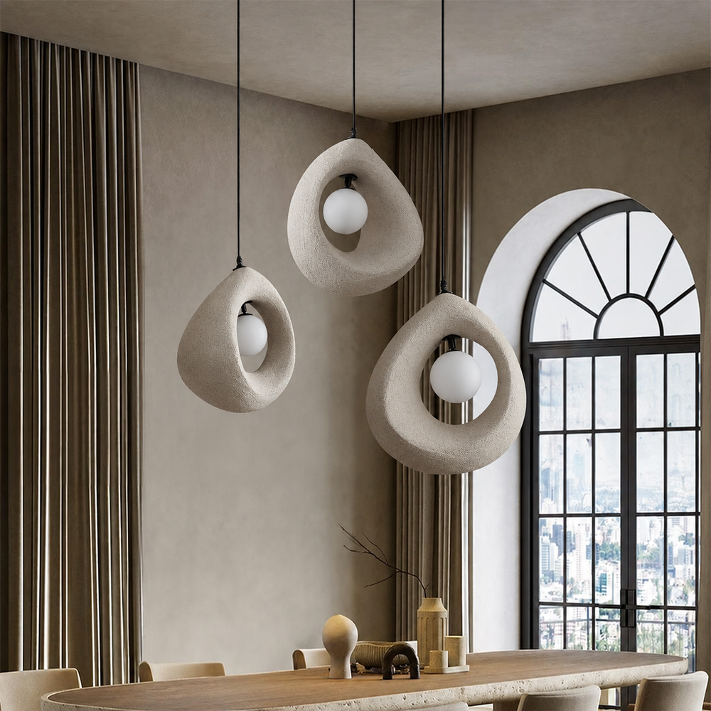 Sabiora Pendant Light – Round Wabi-Sabi Hanging Lamp | Minimalist Japandi Ceiling Lighting — light off, digitally edited atmosphere preview