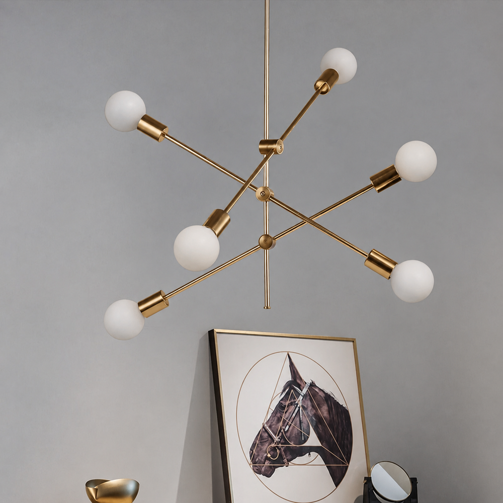 Luccero Sputnik Chandelier – Mid-Century Modern Ceiling Light | Industrial Designer Pendant for Contemporary Interiors — light off, digitally edited atmosphere preview