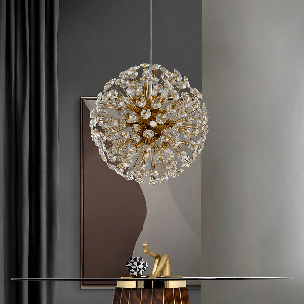 Celestique Crystal Chandelier – Luxury LED Pendant Light | Modern Statement Ceiling Lighting for Elegant Interiors — light off, digitally edited atmosphere preview