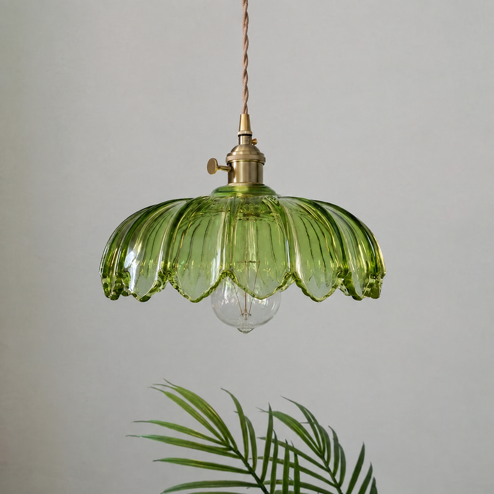 Fioréva Glass Pendant Light – Vintage Floral Bubble Chandelier | Elegant Retro Ceiling Lighting — light off, digitally edited atmosphere preview