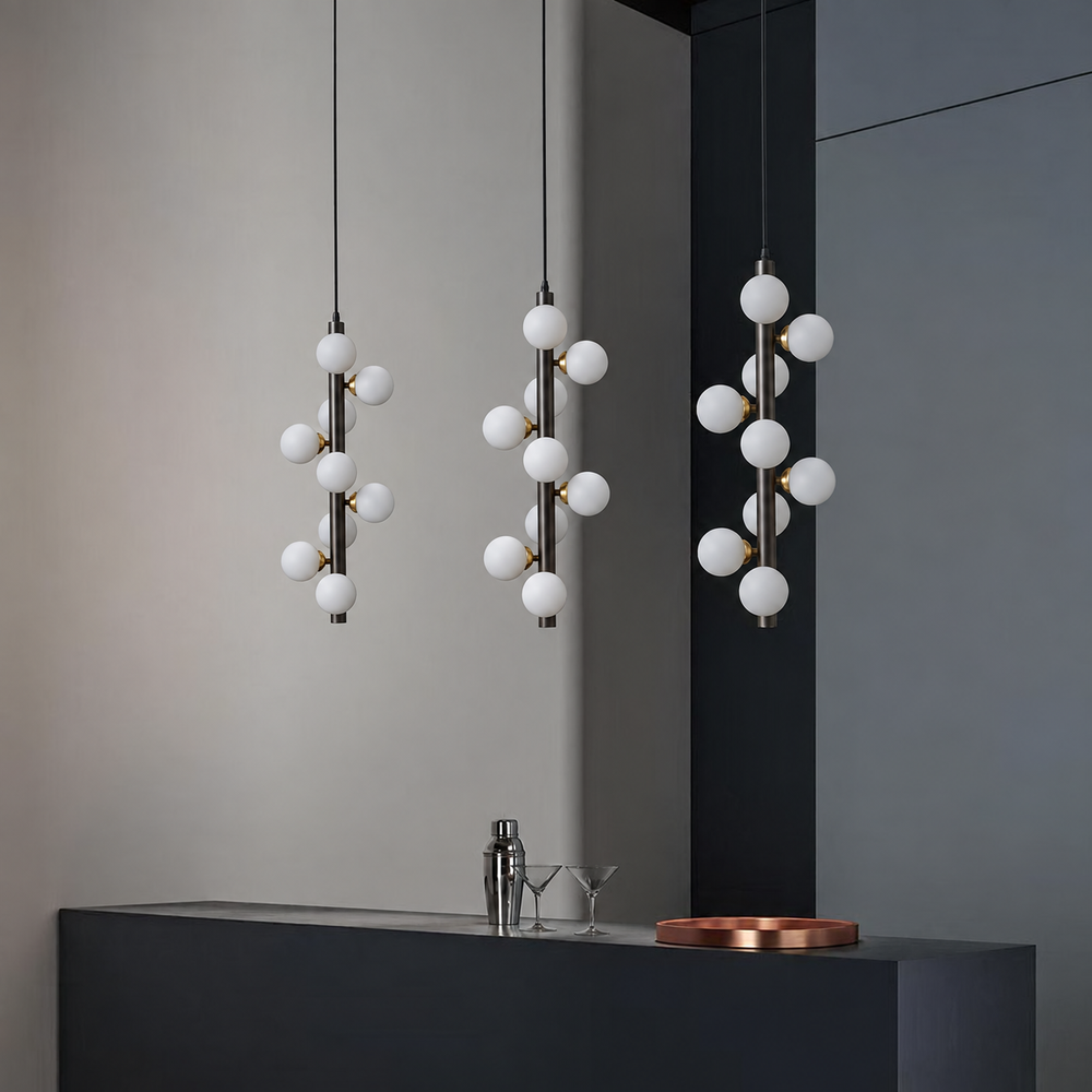 BubbleLuce Chandelier – Luxury Glass Bubble Pendant Light | Contemporary Statement Ceiling Lamp — light off, digitally edited atmosphere preview