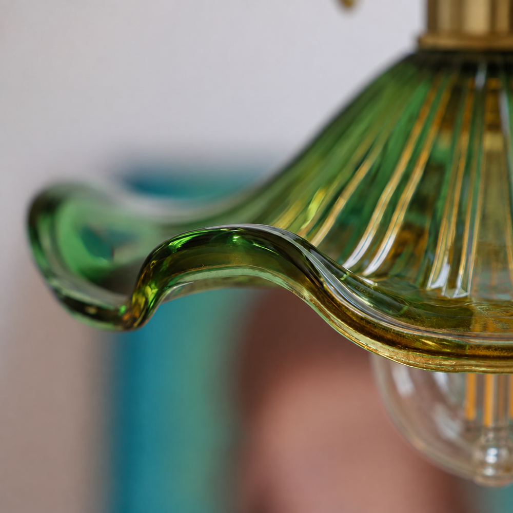 Floral Glass Pendant Light – Modern Brass Hanging Lamp | Elegant Ambient Interior Lighting — light off, digitally edited atmosphere preview