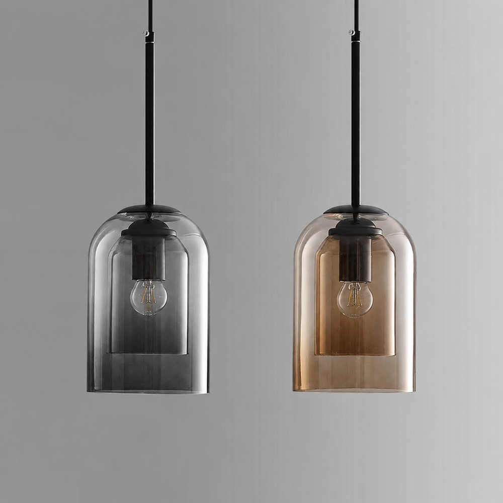 Smoked Glass Pendant Light – Modern Vintage Hanging Lamp | Luxury Ambient Interior Lighting — light off, digitally edited atmosphere preview