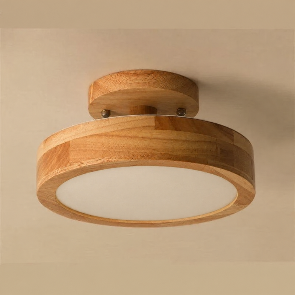 Scandinavian Wood Ceiling Light – Minimalist LED Flush Mount Lamp | Warm Natural Interior Lighting — light off, digitally edited atmosphere preview