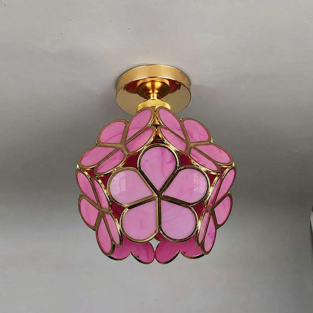 Floral Glass Ceiling Light – Vintage Inspired Flush Mount Lamp | Elegant Ambient Hallway Lighting — light off, digitally edited atmosphere preview