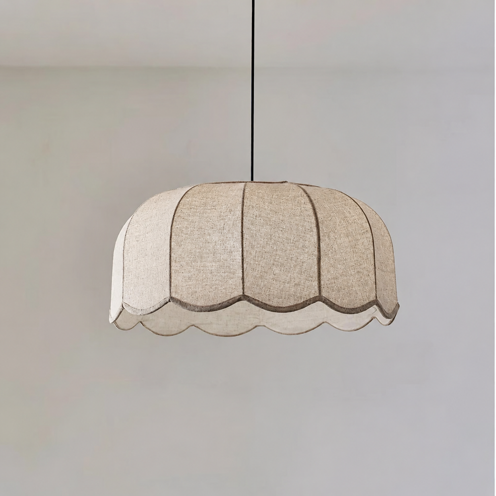 Hoshira Linen Pendant Light – Japandi Wabi-Sabi Ceiling Lamp | Soft Ambient LED Lighting for Modern Interiors — light off, digitally edited atmosphere preview