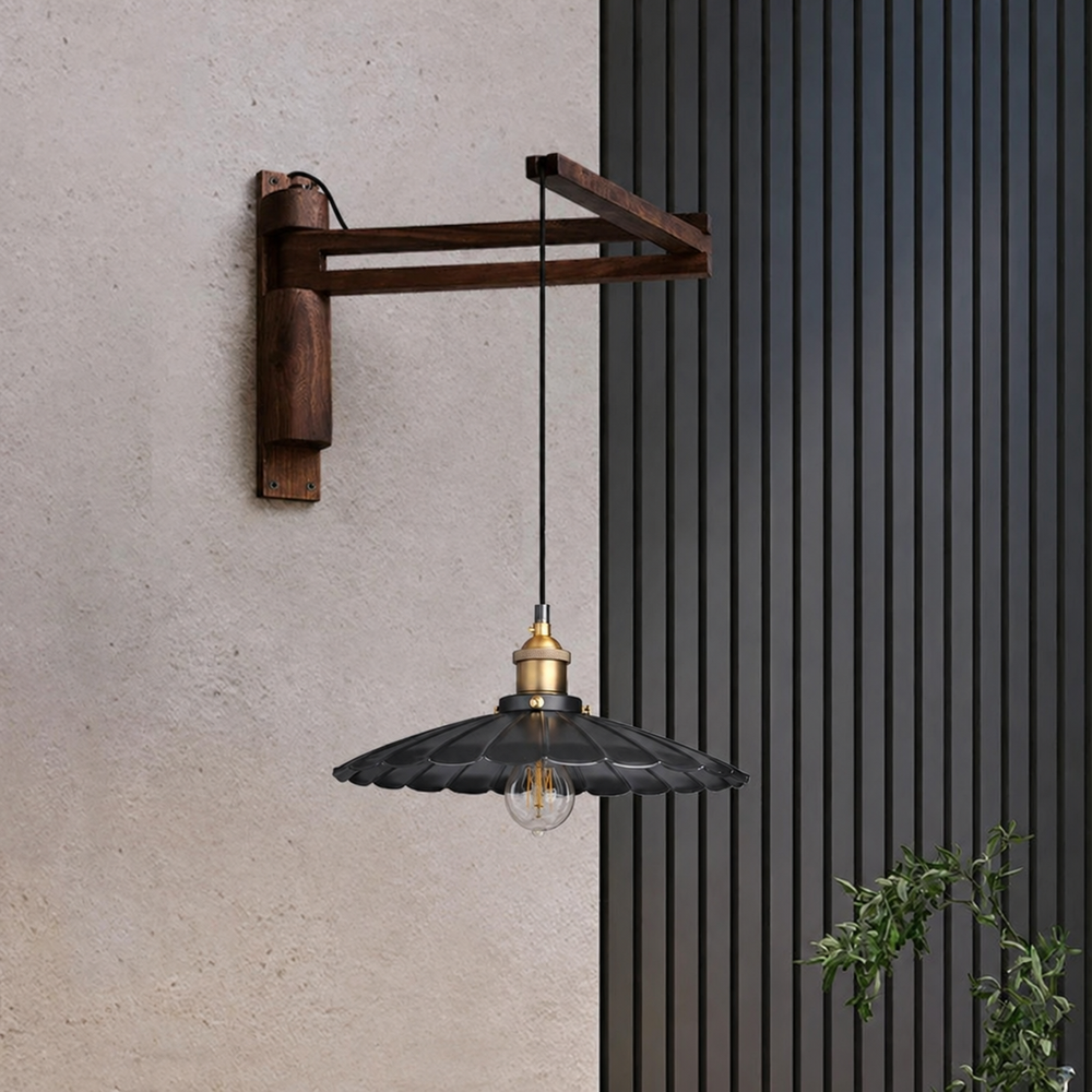 Hinoki Swing Wall Light – Japanese Wooden Wall Lamp | Adjustable Nordic Reading & Ambient Lighting — light off, digitally edited atmosphere preview