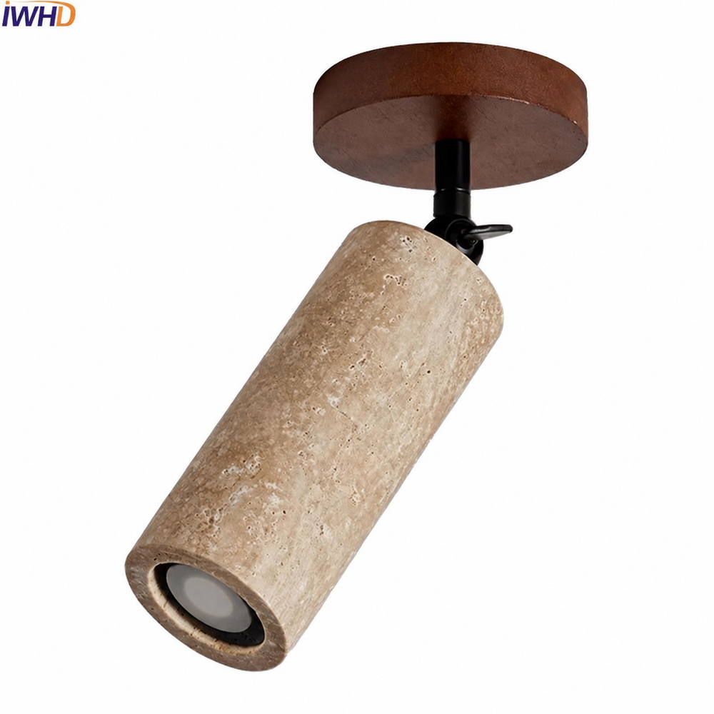 Travero Flush Ceiling Light – Wabi-Sabi Travertine Stone Lamp | Minimalist Natural Lighting for Modern Interiors — light off, digitally edited atmosphere preview