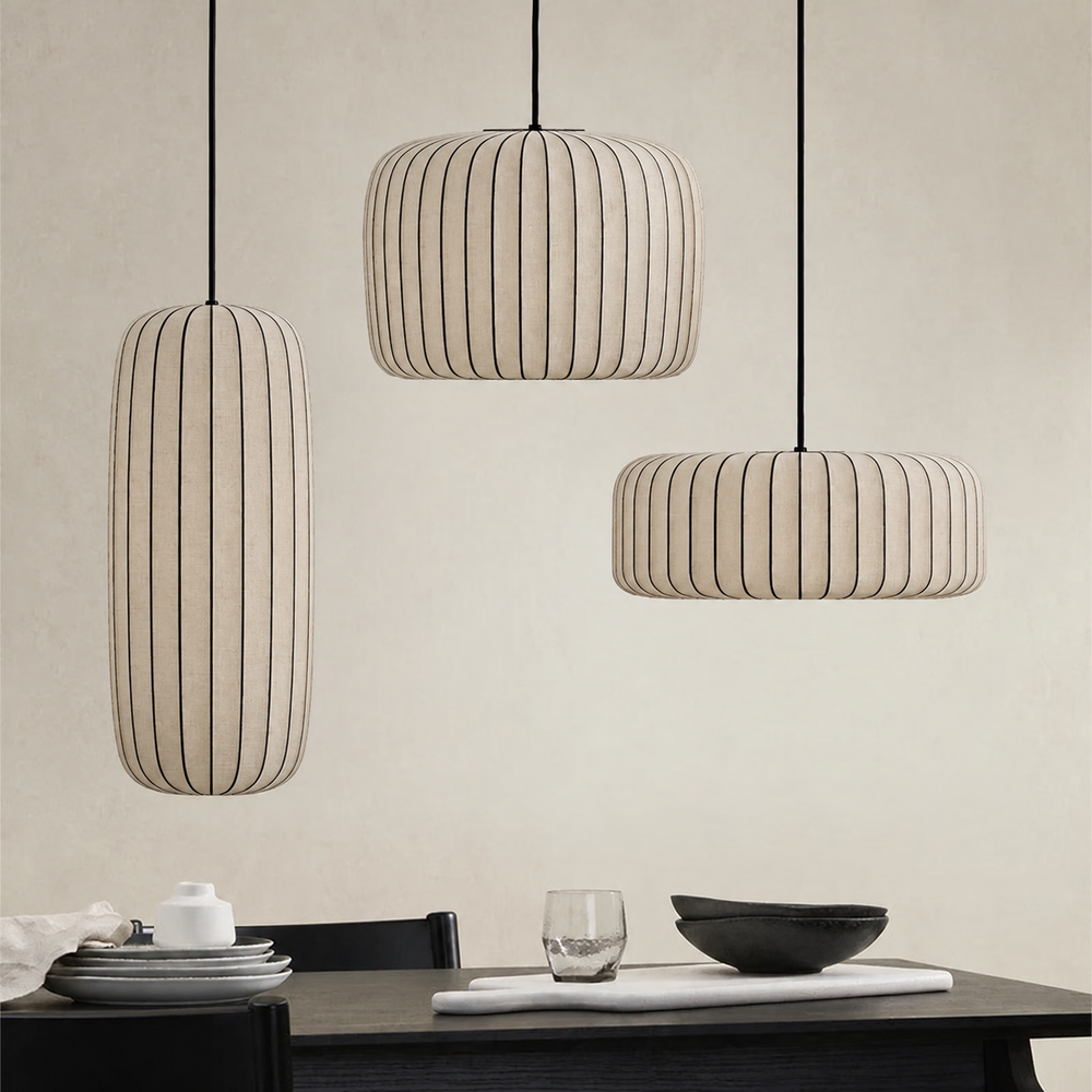Serenea Silk Pendant Light – Wabi-Sabi Hanging Lamp | Japanese Nordic Ceiling Light for Elegant Interiors — light off, digitally edited atmosphere preview