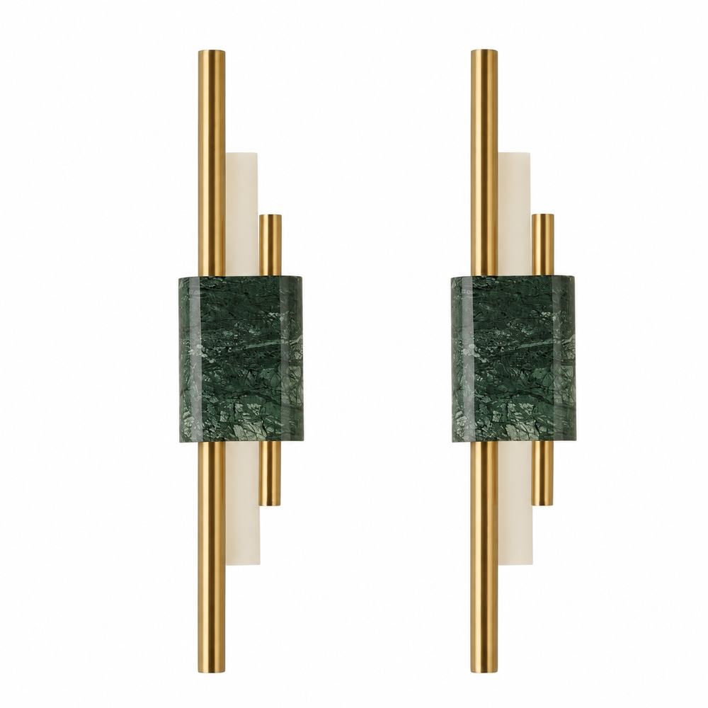 Marble LED Wall Light with Gold & Black Finish – Modern Luxury Wall Sconce | Elegant Ambient Interior Lighting — light off, digitally edited atmosphere preview