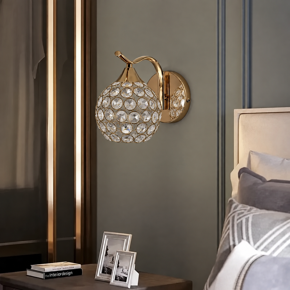 Crystal Wall Light with Gold & Silver Finish – Modern Luxury LED Wall Sconce | Elegant Ambient Lighting — light off, digitally edited atmosphere preview