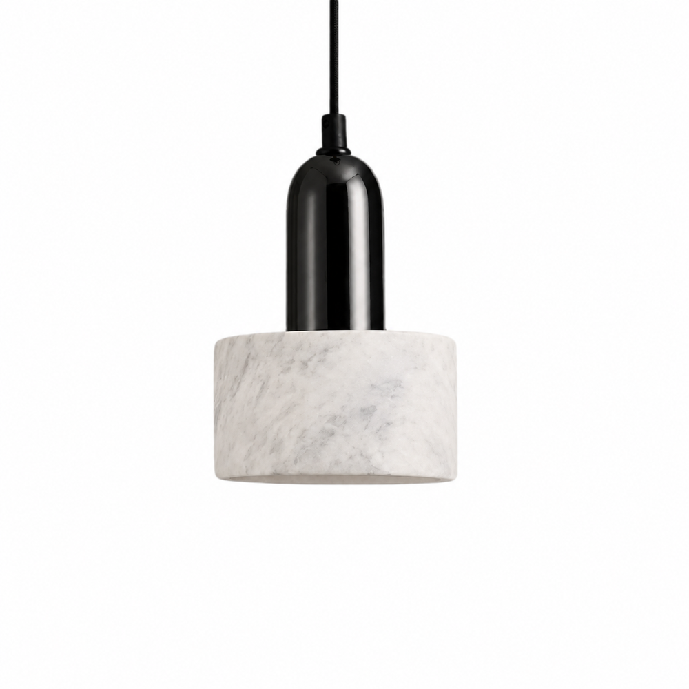 Marble Pendant Light with Iron Finish – Modern Nordic LED Ceiling Lamp | Luxury Contemporary Lighting — light off, digitally edited atmosphere preview