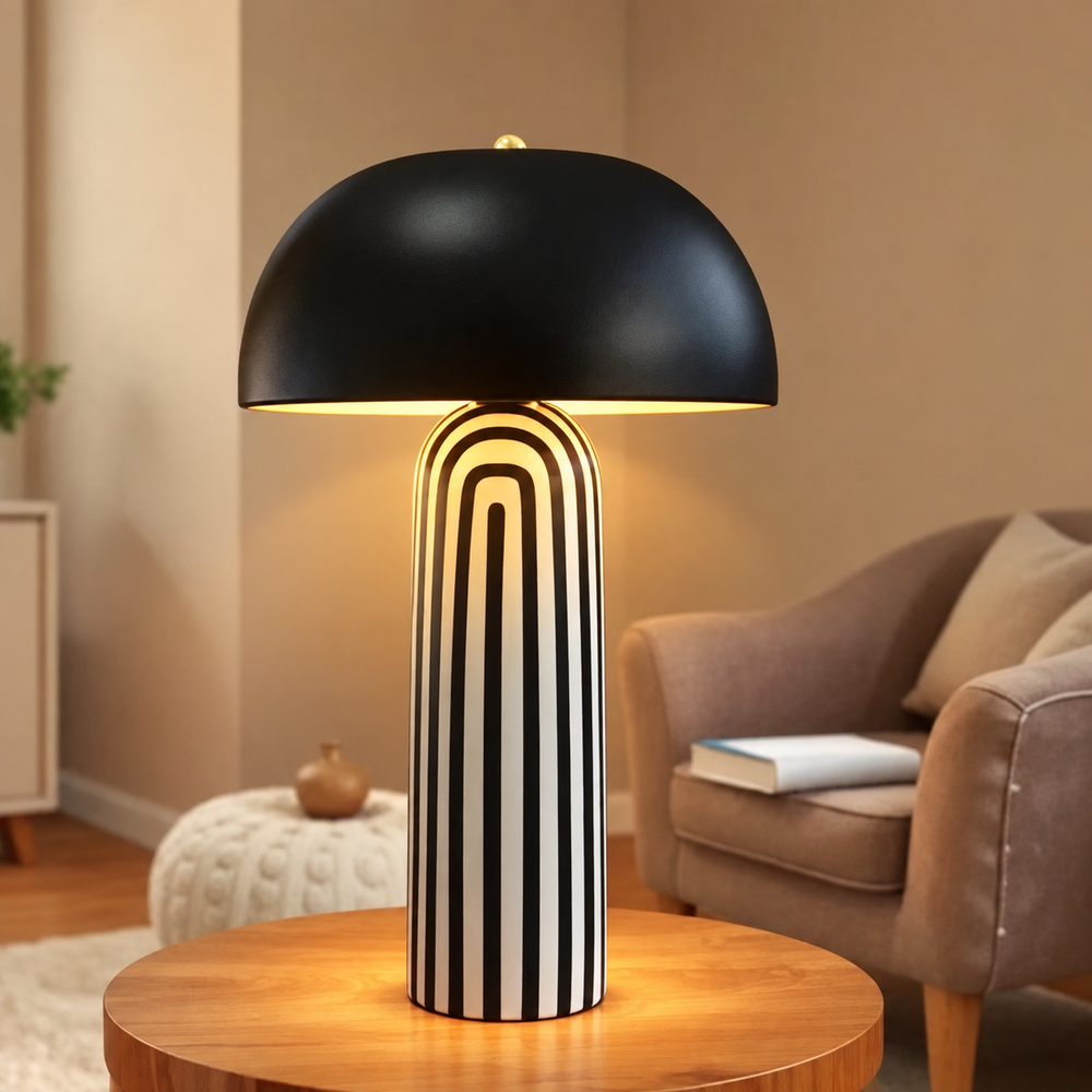 Japandi Ceramic Table Lamp — light on, atmosphere preview