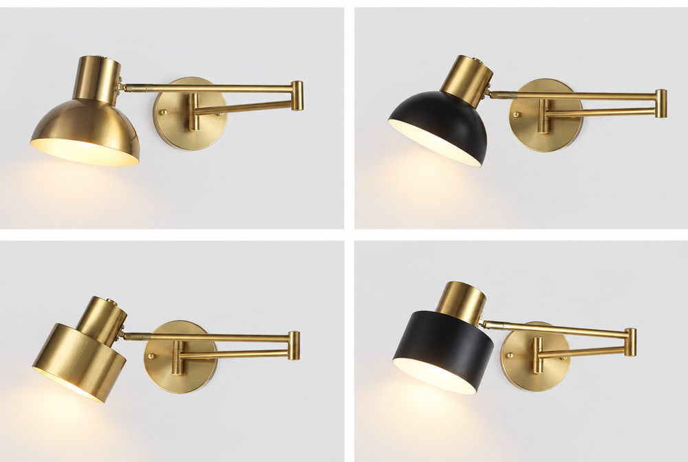FlexArm LED Wall Light – Adjustable Swing Arm Lamp | Modern Reading Light | Contemporary Interior Lighting — light on, digitally edited atmosphere preview