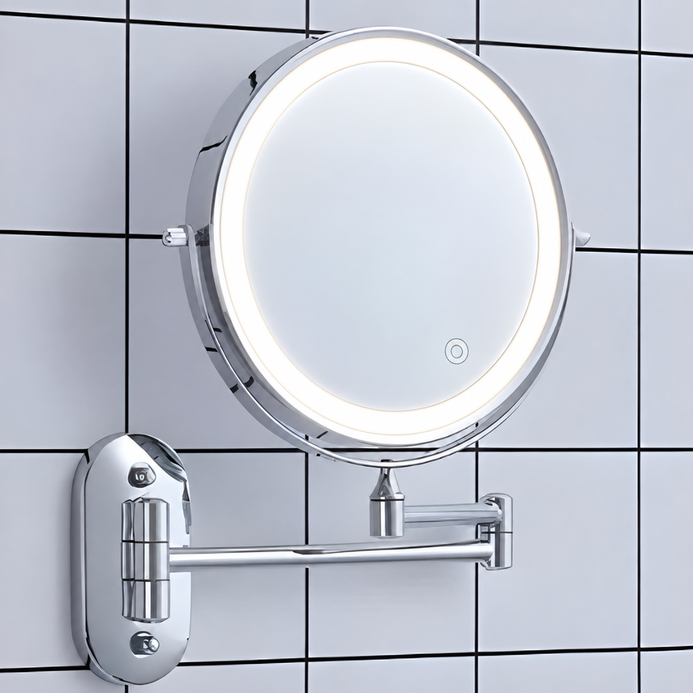 Cromo argento, specchio LED ingranditore ricaricabile per trucco e bagno
