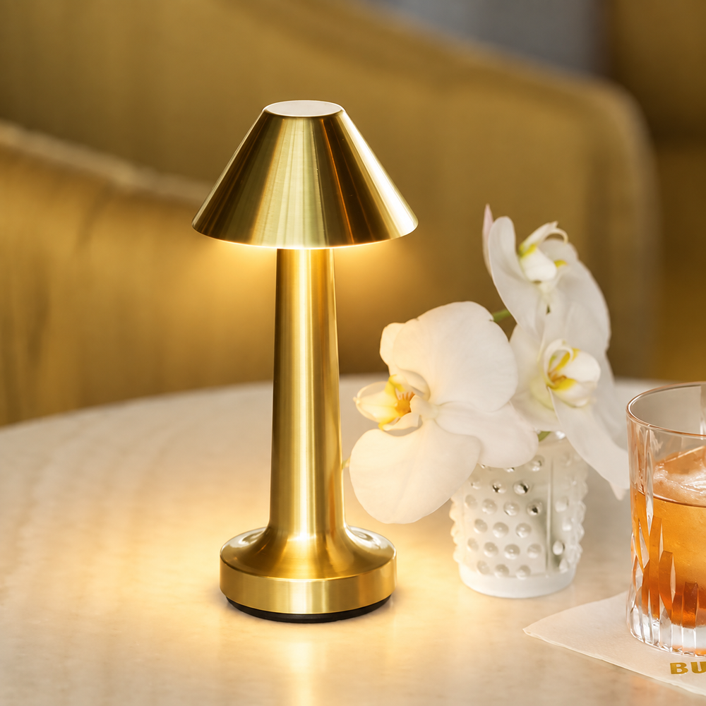 LumaNest LED Table Lamp – Compact Ambient Lighting | Elegant Modern Metal Design — light on, digitally edited atmosphere preview