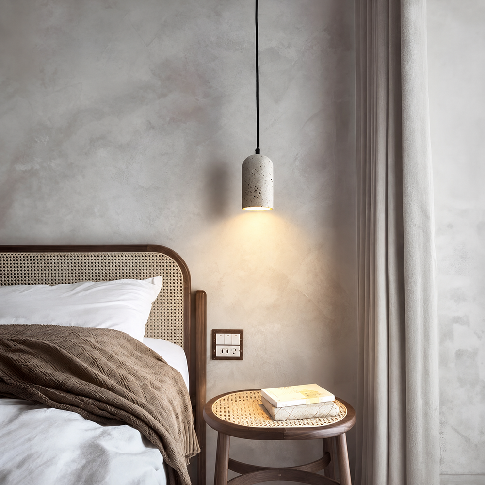 FORGI Concrete Pendant Light — light on, digitally edited atmosphere preview
