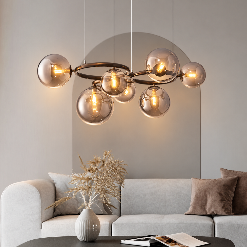 HaloRinga Pendant Light – Scandinavian LED Ring Chandelier | Modern Dimmable Ceiling Lamp for Dining & Living Spaces — light on, digitally edited atmosphere preview