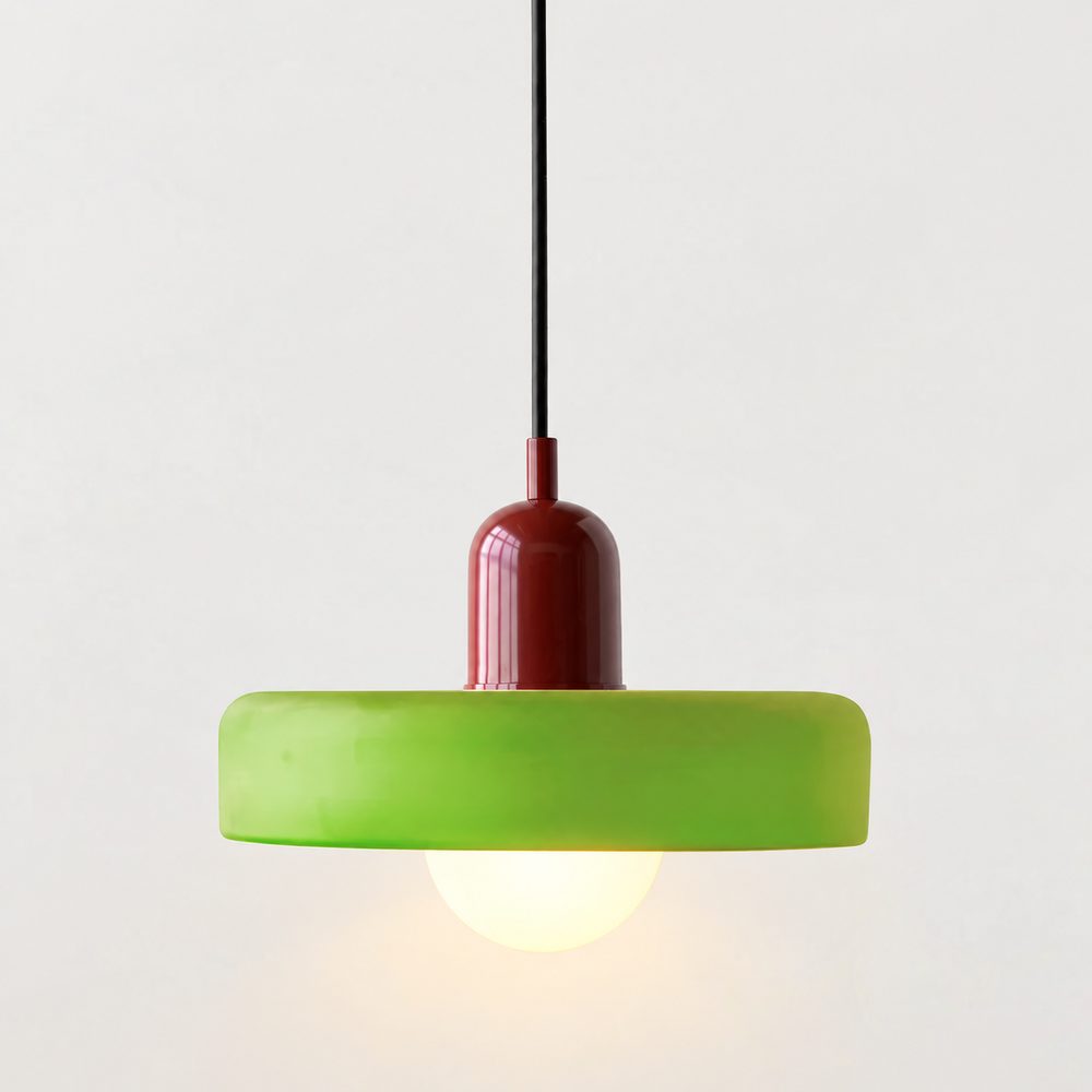 Bauhaus Stained Glass Pendant Light – Modern Artistic Hanging Lamp | Retro Designer Interior Lighting — light on, digitally edited atmosphere preview