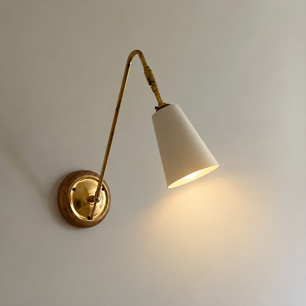 Brass Wall Light with Nordic Retro Design – Modern LED Wall Sconce | Elegant Ambient Lighting — light on, digitally edited atmosphere preview