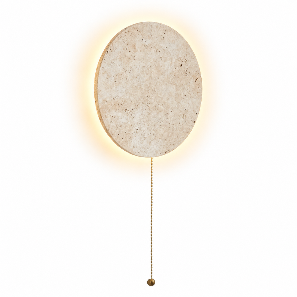 Travertine Stone LED Wall Light – Modern Luxury Wall Sconce | Warm Ambient Interior Lighting — light on, digitally edited atmosphere preview