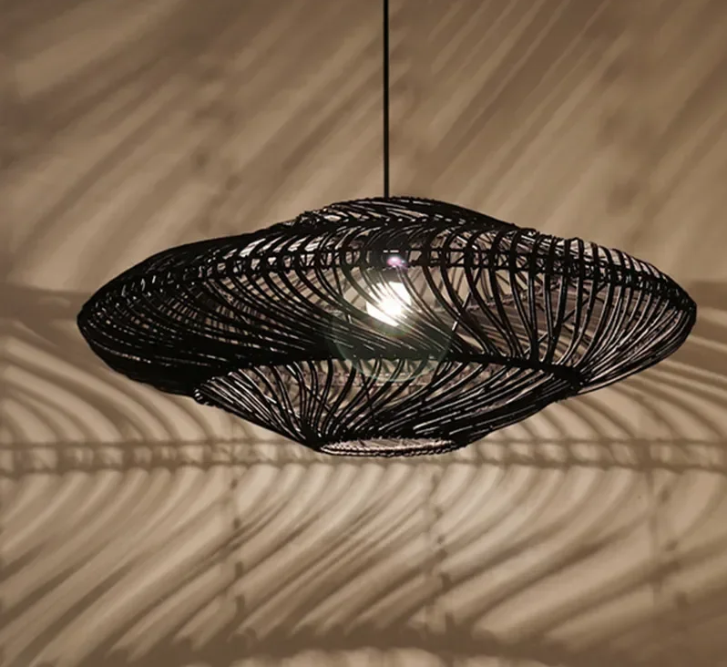 AetherRattan Pendant Light – Wabi-Sabi Rattan Ceiling Lamp | Japanese Nordic UFO Lighting for Elegant Interiors