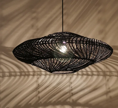 AetherRattan Pendant Light – Wabi-Sabi Rattan Ceiling Lamp | Japanese Nordic UFO Lighting for Elegant Interiors