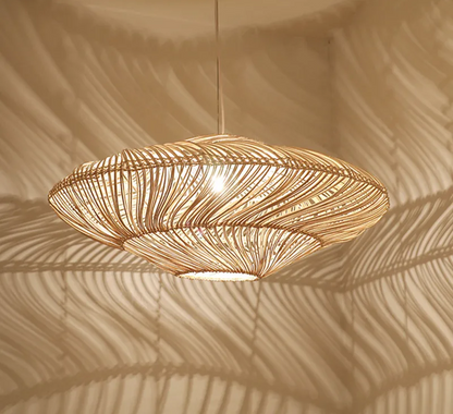 AetherRattan Pendant Light – Wabi-Sabi Rattan Ceiling Lamp | Japanese Nordic UFO Lighting for Elegant Interiors